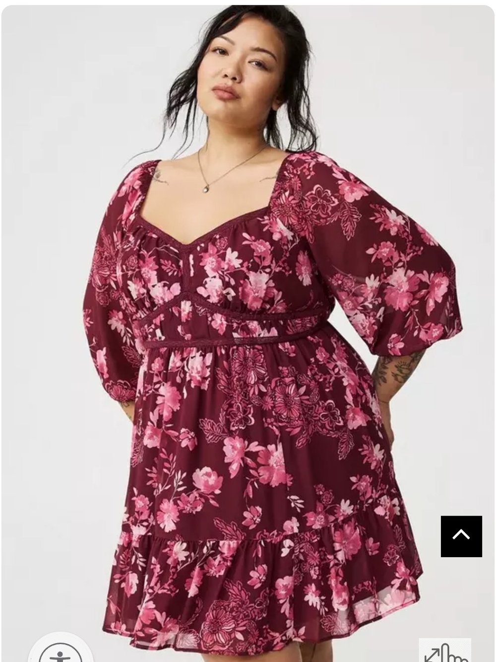 torrid Burgundy Pink Floral Puff-Sleeve Mini Dress